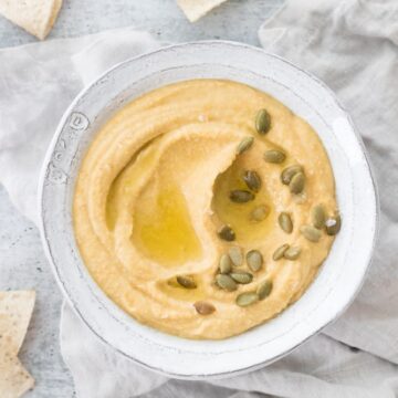 Pumpkin Garlic Hummus overhead shot