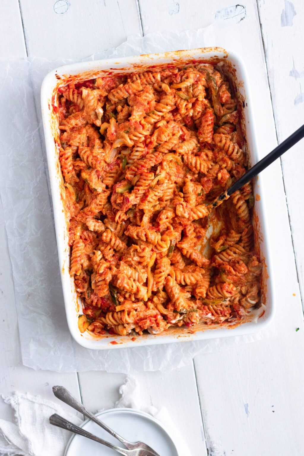 NoBoil Creamy Vegan Pasta Bake with Zucchini Eating by Elaine