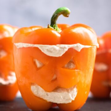 Hummus Bell Pepper Jack-O-Lanterns