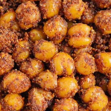 Close up shot of BBQ roasted chickpeas.