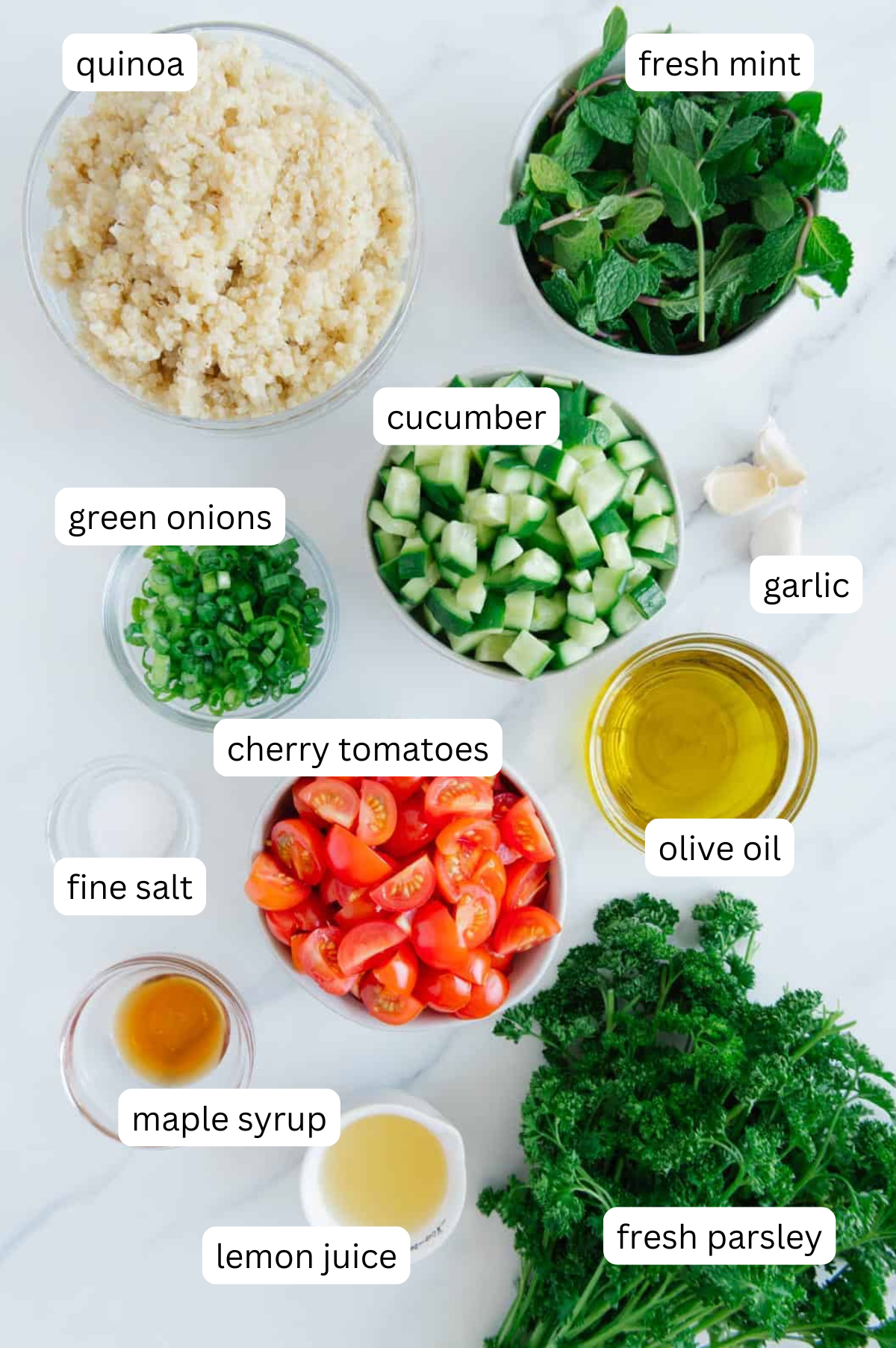 Ingredients of quinoa tabbouleh.