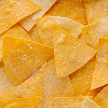 A pile of air fryer tortilla chips.