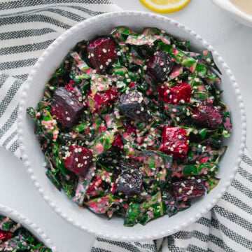 Roasted Beet Kale Salad with Lemon Tahini Dressing