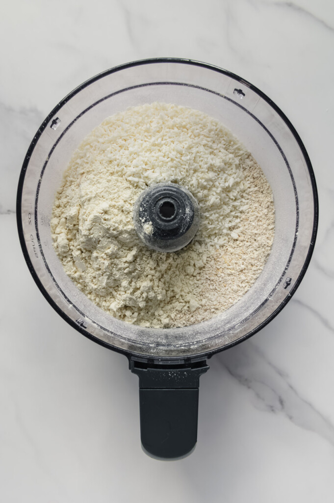 Dry ingredients of Heavenly Hunks in a food processor.