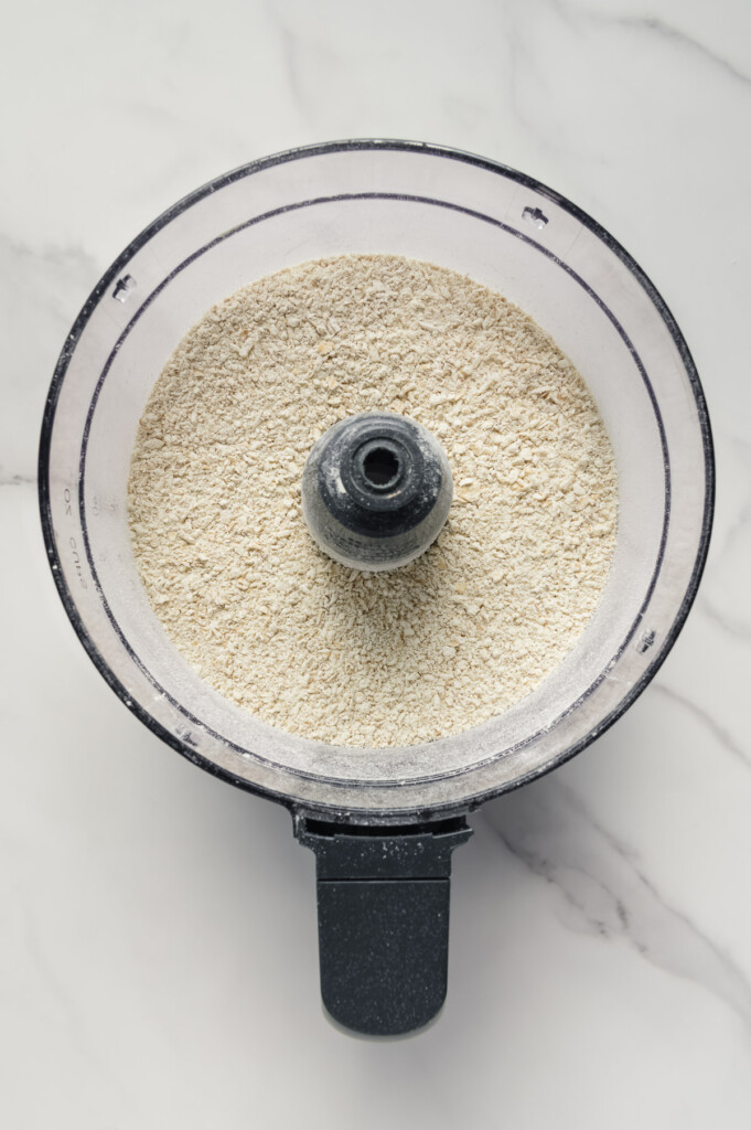 Dry ingredients of homemade Heavenly Hunks after being processed in a food processor.