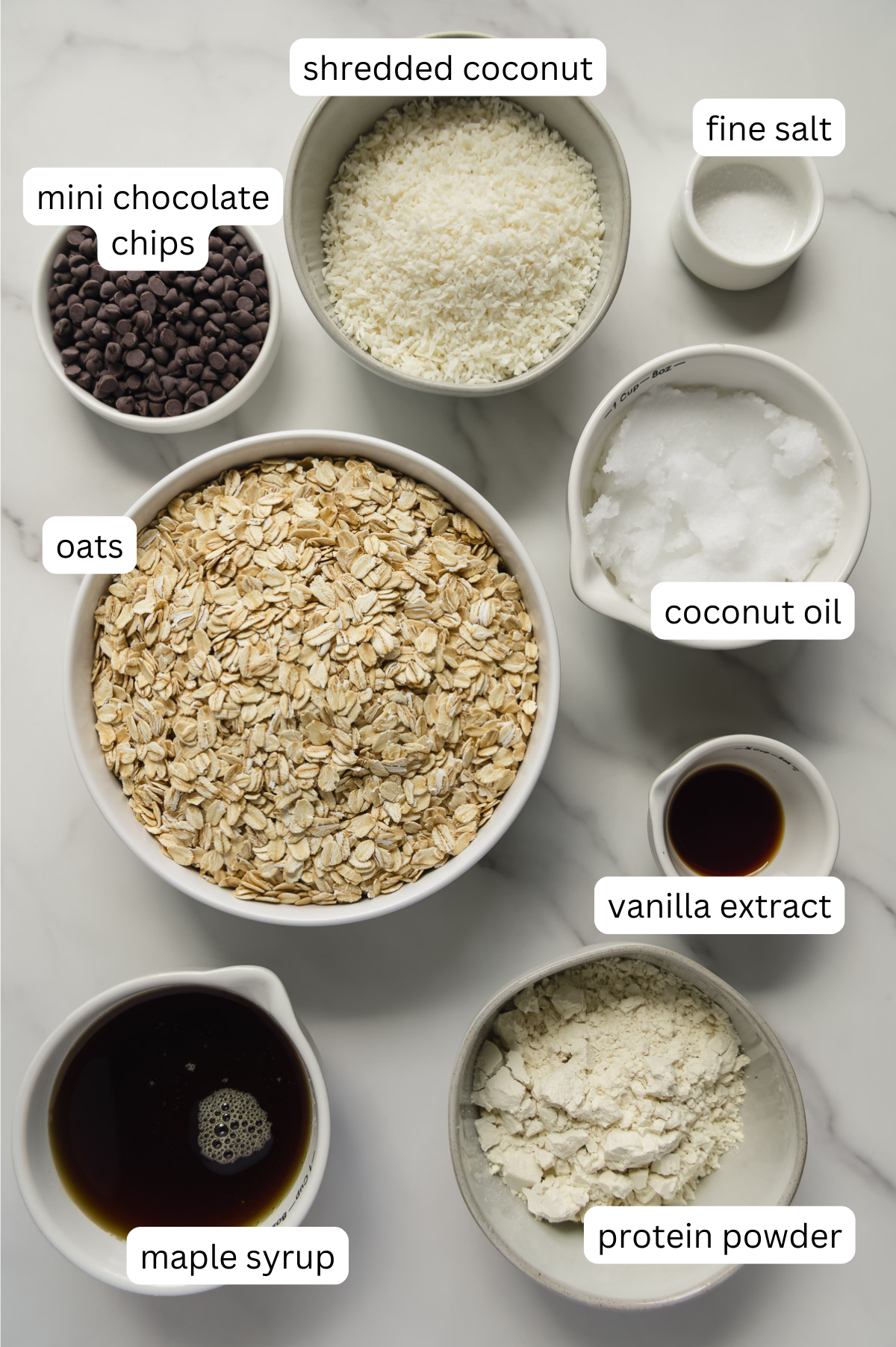 Homemade Healthier Hunks ingredients with a white marble background.
