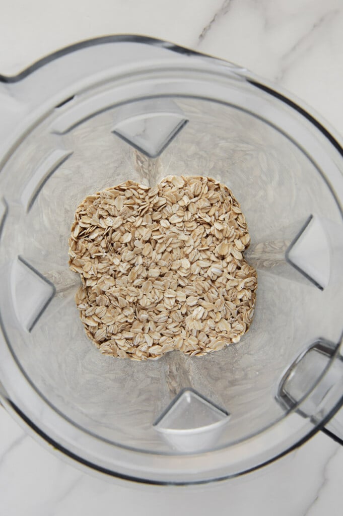 Overhead angle of oats in a blender
