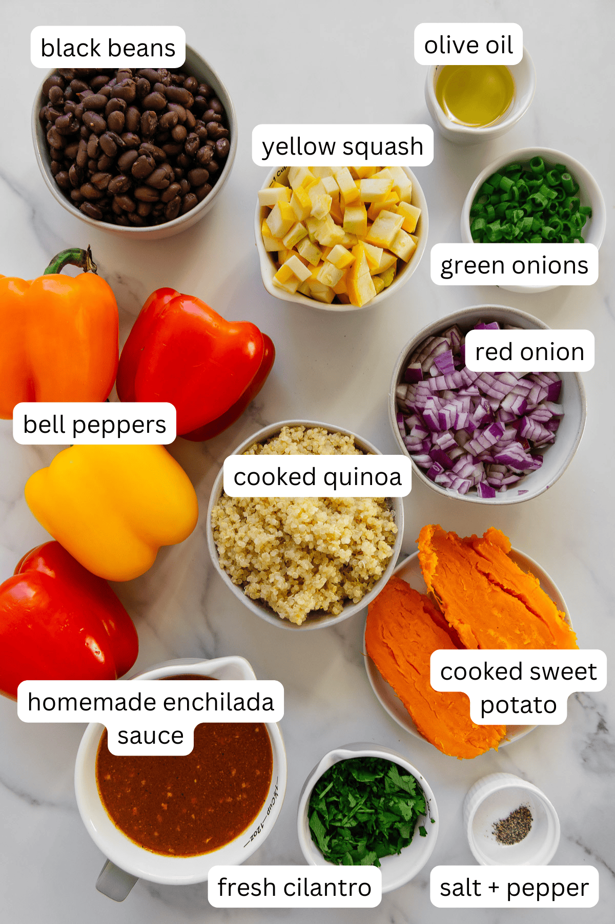 Ingredients for enchilada stuffed bell peppers